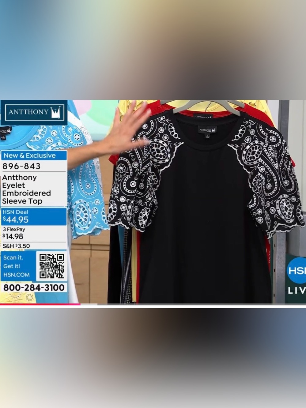 NWT Antthony Black Tee with White Eyelet Embroidered Sleeve 1X